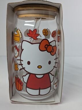 Hello Kitty Pumpkin Spice Glass Tumbler with Bamboo Lid